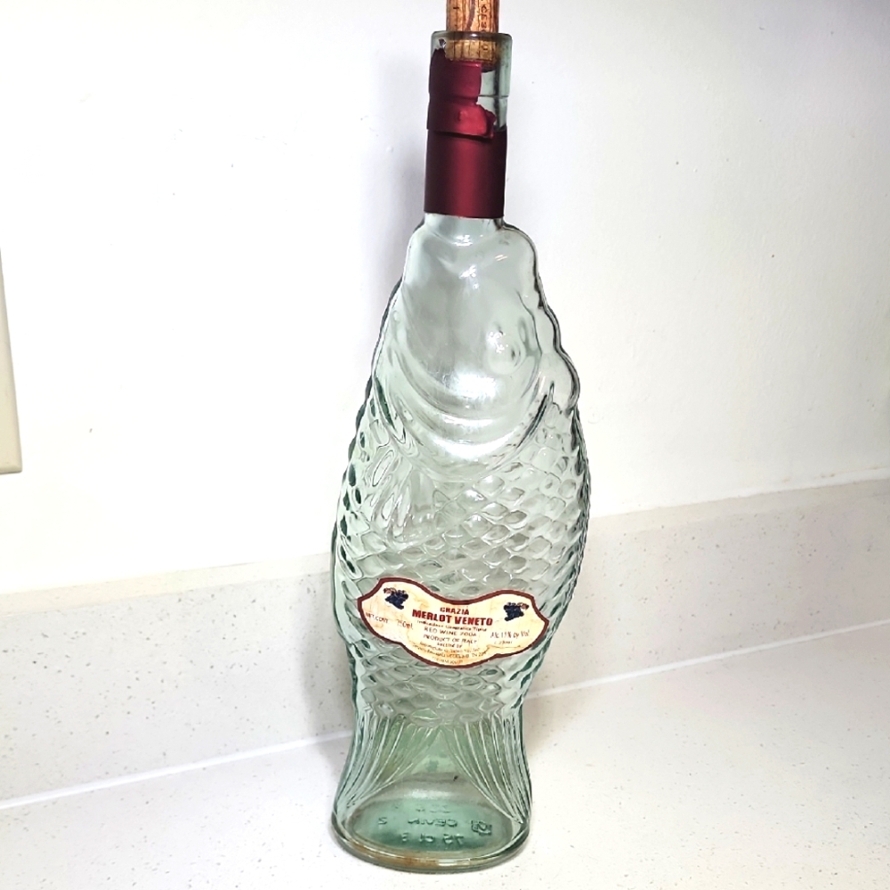 Fish-Shaped Glass Bottle with Cork Stopper Collectible